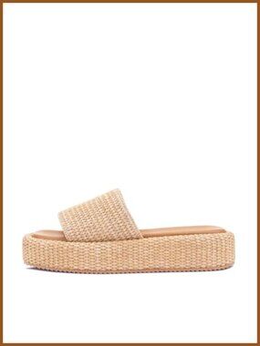 Raffia Platform Sandals Woven Straw Espadrille Slides Slip On Comfort Walking